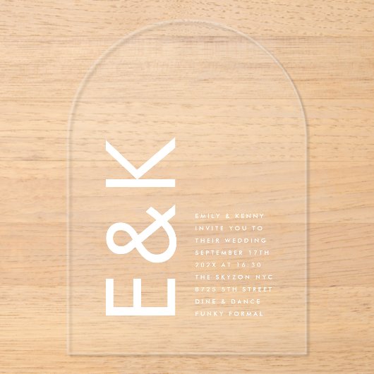 Invitations En Acrylique Arche Mariage Monogramme ultra moderne (Recto)