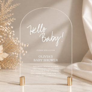 Invitations En Acrylique Arche Minimaliste Blanc Bonjour Bébé Baby Shower