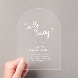 Invitations En Acrylique Arche Minimaliste Blanc Bonjour Bébé Baby Shower