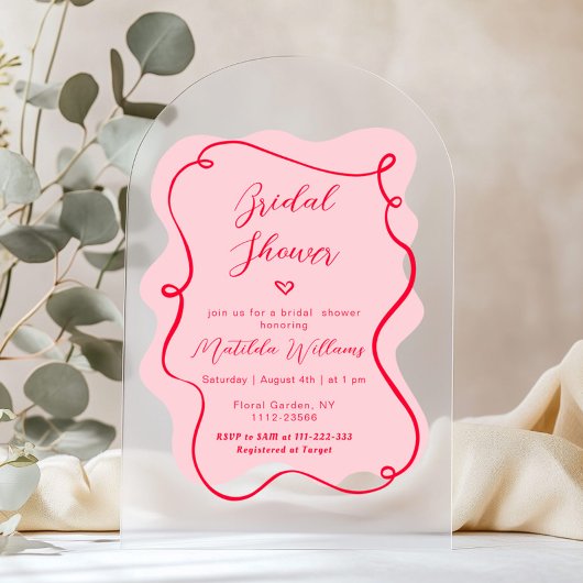 Invitations En Acrylique Arche rose rouge rétro ondulée douche nuptiale