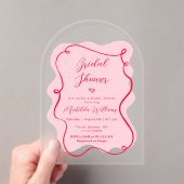Invitations En Acrylique Arche rose rouge rétro ondulée douche nuptiale (In situ (ordinateur de poche))