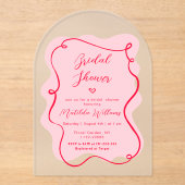 Invitations En Acrylique Arche rose rouge rétro ondulée douche nuptiale (Recto)
