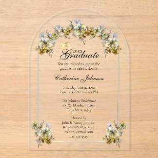 Invitations En Acrylique Arched Floral Graduation