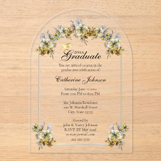 Invitations En Acrylique Arched Floral Graduation (Recto)