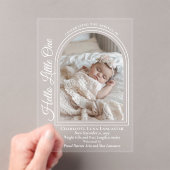 Invitations En Acrylique Arched Photo Elegant Script Birth Announcement (In situ (ordinateur de poche))