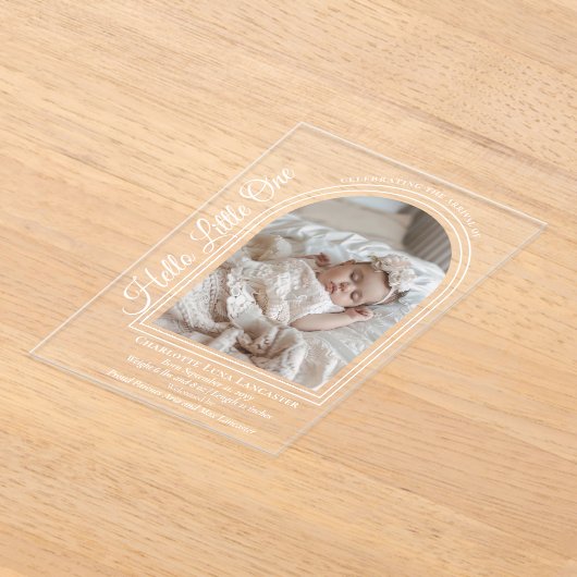 Invitations En Acrylique Arched Photo Elegant Script Birth Announcement (Poser)