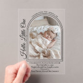 Invitations En Acrylique Arched Photo Elegant Script Birth Announcement (In situ (ordinateur de poche))