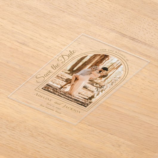 Invitations En Acrylique Arched Photo Elegant Script Save the Date (Poser)