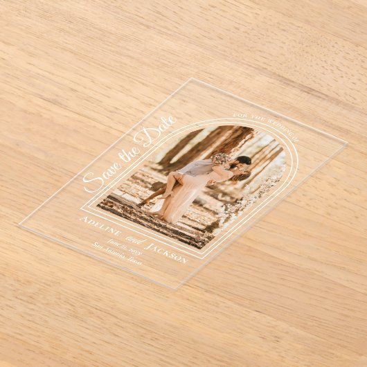 Invitations En Acrylique Arched Photo Elegant Script Save the Date (Poser)