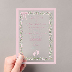 Invitations En Acrylique Arcs Roses & Petits Pieds de Bébé Élégante Baby Sh