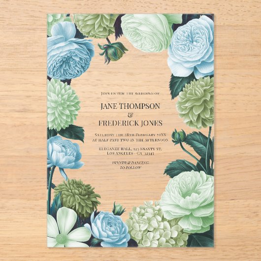 Invitations En Acrylique Arctic Blue, Frosted Pine & Cloud Moss Wedding (Recto)