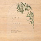 Invitations En Acrylique Areca Moderne Aquarelle Palm Mariage (Recto)