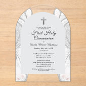 Invitations En Acrylique Argent Blanc Agate Première Sainte Communion Fille (Recto)