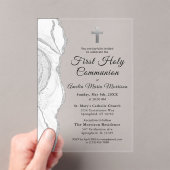 Invitations En Acrylique Argent gris blanc Agate Première Sainte Communion  (In situ (ordinateur de poche))
