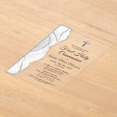 Invitations En Acrylique Argent gris blanc Agate Première Sainte Communion  (Poser)