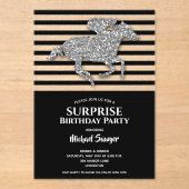 Invitations En Acrylique Argent Hippocampe noir blanc rayures Anniversaire (Recto)