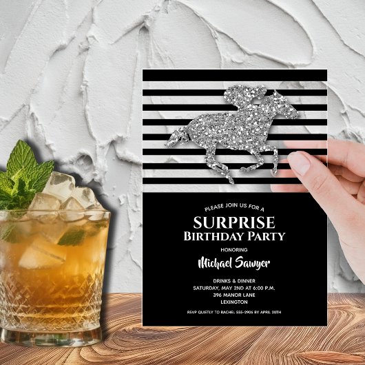 Invitations En Acrylique Argent Hippocampe noir blanc rayures Anniversaire