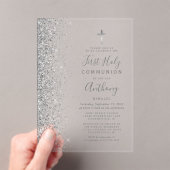 Invitations En Acrylique Argent Parties scintillant Edge Première communion (In situ (ordinateur de poche))