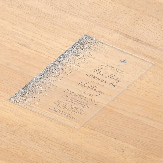 Invitations En Acrylique Argent Parties scintillant Edge Première communion (Poser)