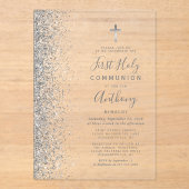 Invitations En Acrylique Argent Parties scintillant Edge Première communion (Recto)