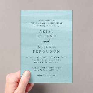 Invitations En Acrylique Ariel Blue Abstract Aquarelle Mariage moderne