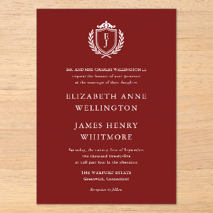 Invitations En Acrylique Armoiries de Bourgogne Mariage Initiales Personnal