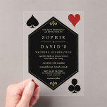 Invitations En Acrylique Art Déco Gatsby Las Vegas Casino Poker Mariage<br><div class="desc">Unique Casino Royale et Great Gatsby conception de carte à thème. Il présente une fleur de lis en faux or vintage, de style art déco, Hollywood, vieux des années 20, jouant à des costumes de cartes. Des termes spéciaux sont utilisés comme dans le jeu de poker. Sur le dos faux...</div>