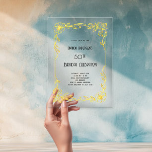 Invitations En Acrylique Art Déco Gatsby or anniversaire clair