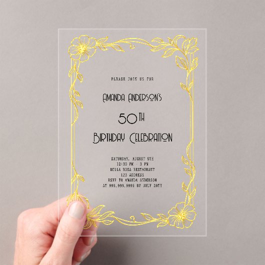 Invitations En Acrylique Art Déco Gatsby or anniversaire clair (In situ (ordinateur de poche))