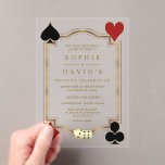 Invitations En Acrylique Art Déco Las Vegas Casino Royale Poker Mariage<br><div class="desc">Casino Royale et Great Gatsby conception de cartes thématiques. Il présente un style art déco, un Hollywood des années 20, des costumes de cartes, une paire de dés. Des termes spéciaux sont utilisés comme dans le jeu de poker. Utilisez l'outil Personnaliser pour ajouter vos informations. Pour plus, visitez s'il vous...</div>