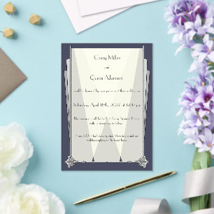Invitations En Acrylique Art Déco Luxueux Bleu de Mariage