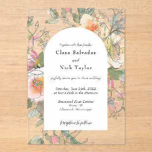 Invitations En Acrylique Artiste Botanique Bohème Jardin Mariage Croquis