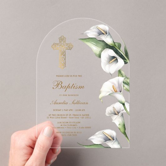 Invitations En Acrylique Arum Baptême voûte (In situ (ordinateur de poche))