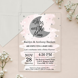 Invitations En Acrylique Au-Dessus De La Lune Baby shower filles