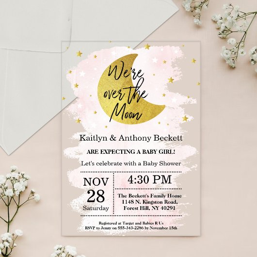 Invitations En Acrylique Au-Dessus De La Lune | Baby shower filles