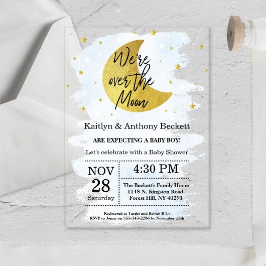 Invitations En Acrylique Au-Dessus De La Lune | Baby shower Garçons