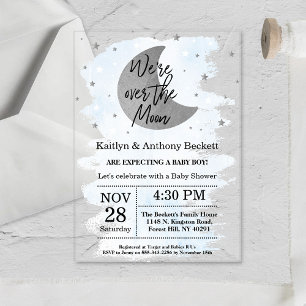 Invitations En Acrylique Au-Dessus De La Lune   Baby shower Garçons