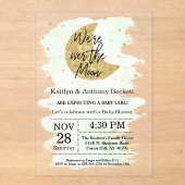 Invitations En Acrylique Au-Dessus De La Lune | Baby shower neutre (Recto)