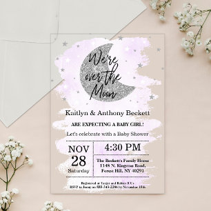 Invitations En Acrylique Au-Dessus De La Lune Baby shower neutre