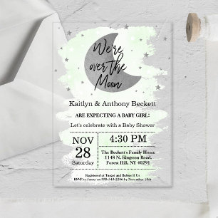Invitations En Acrylique Au-Dessus De La Lune Baby shower neutre