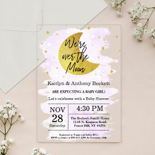 Invitations En Acrylique Au-Dessus De La Lune   Baby shower neutre