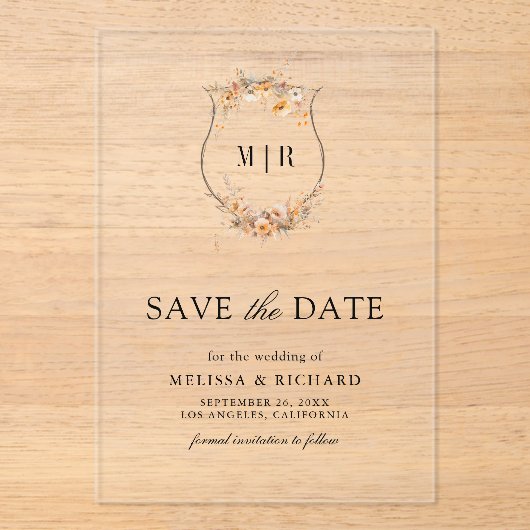 Invitations En Acrylique Automne Automne Fleur sauvage Cimier Mariage Enreg (Recto)