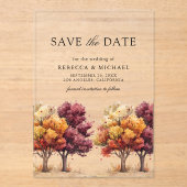 Invitations En Acrylique Automne Burgundy Arbres Mariage Sauvez la date (Recto)