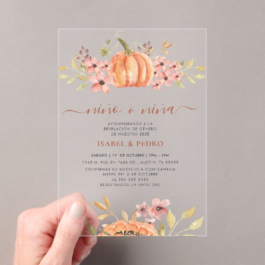 Invitations En Acrylique Automne Citrouille Rustique Boho Espagnol Genre Ré (In situ (ordinateur de poche))