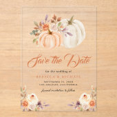 Invitations En Acrylique Automne Earthy Floral Citrouille mariage Enregistr (Recto)