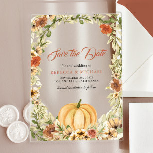 Invitations En Acrylique Automne Earthy Floral Citrouille mariage Enregistr