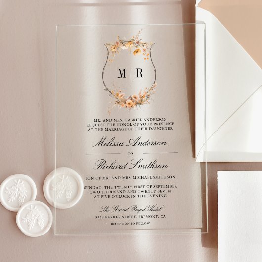 Invitations En Acrylique Automne Fleur sauvage Crest Mariage