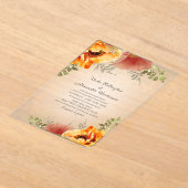 Invitations En Acrylique Automne Floral Brûlé Orange Rustique Mariage (Poser)