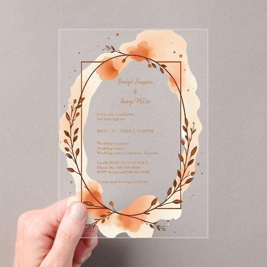 Invitations En Acrylique Automne Pêche verdure Aquarelle Cadre (In situ (ordinateur de poche))