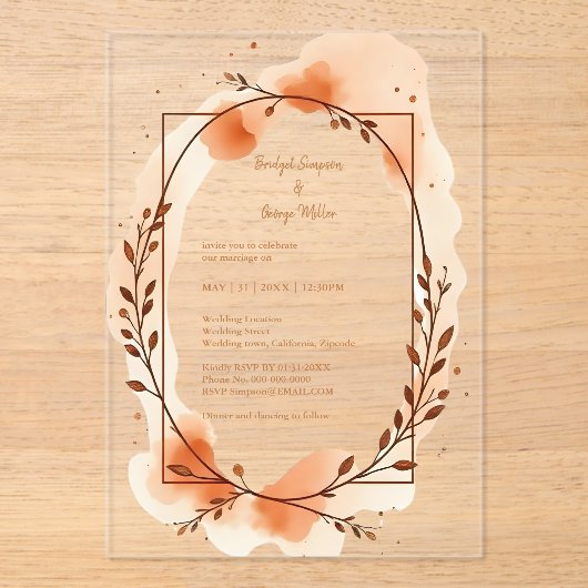 Invitations En Acrylique Automne Pêche verdure Aquarelle Cadre (Recto)